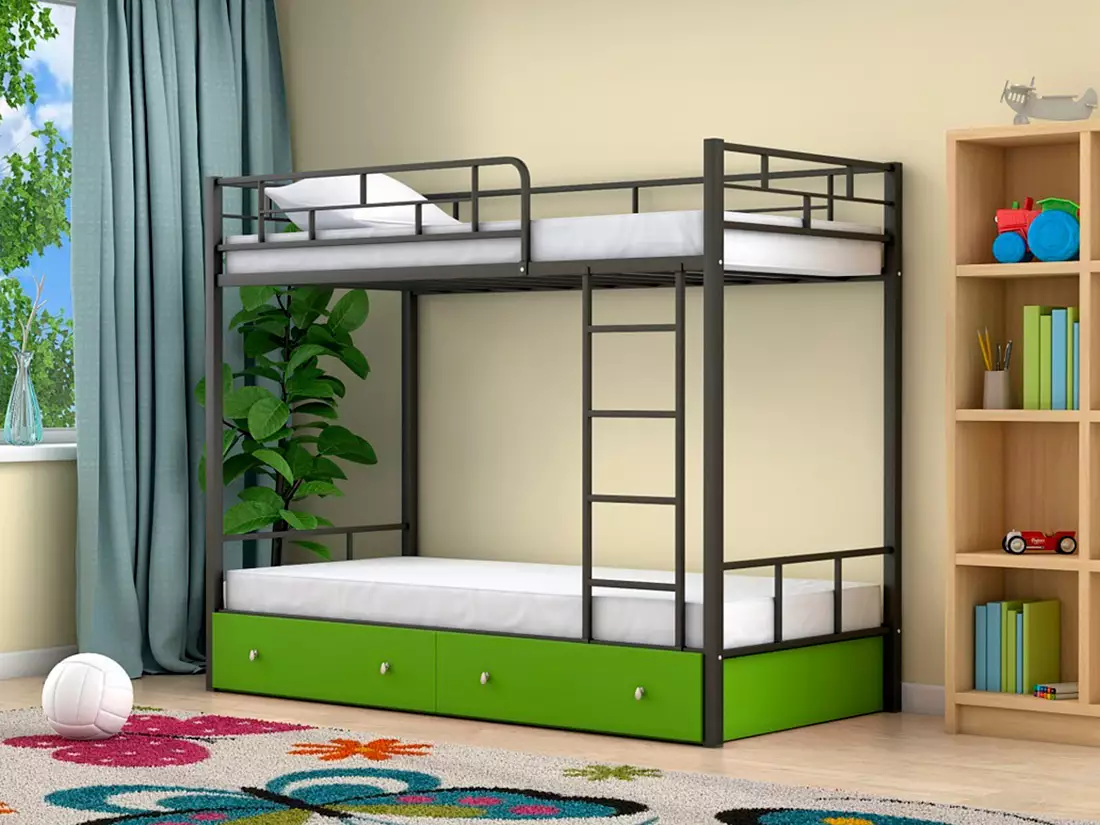 Двухъярусная кровать черная с зеленым