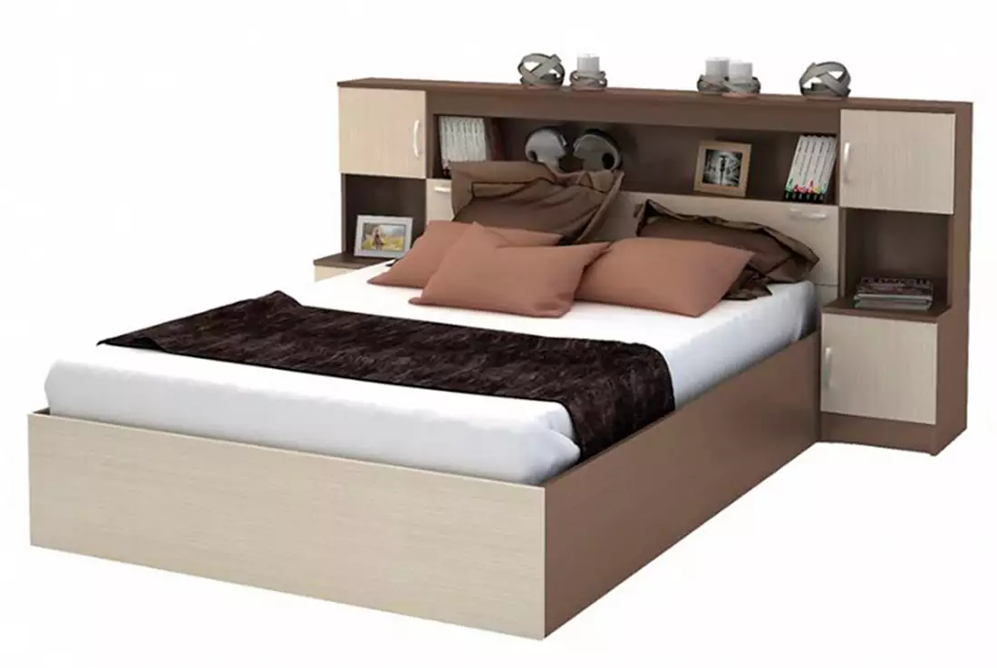 Двуспальная кровать с прикроватным блоком