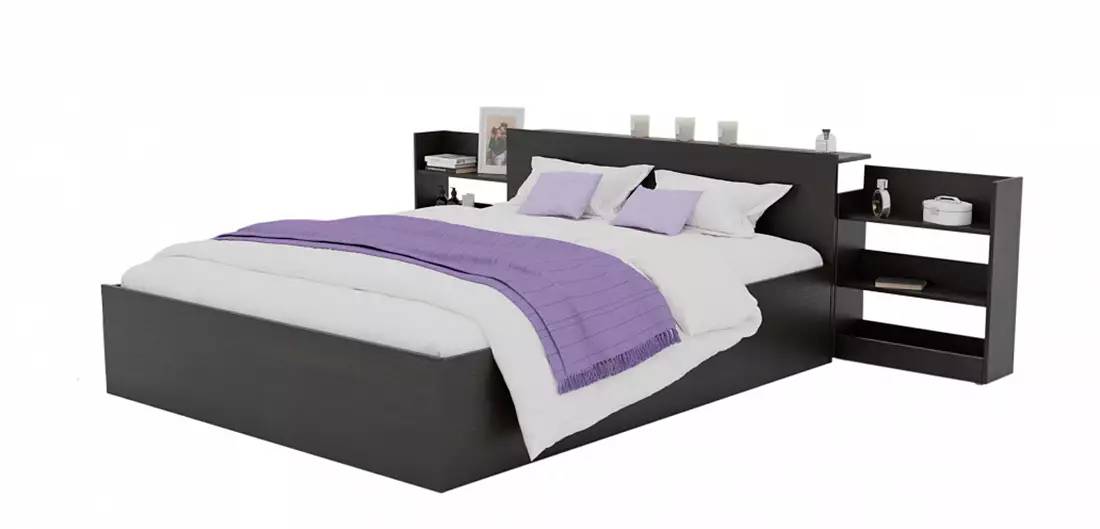 Двуспальная кровать Доминика с блоком 160 (Венге), ЛДСП в тёмном цвете