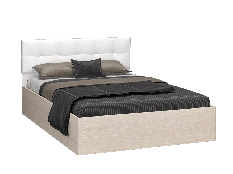 Кровать с подъемным механизмом Селена 160х200, дуб/экокожа белая - фото №1