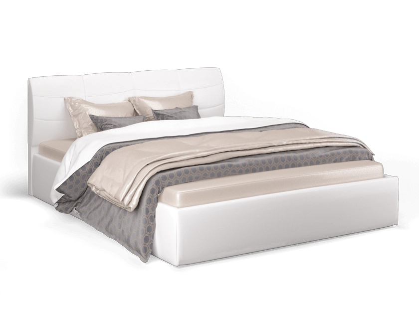 Кровать с подъемным механизмом Ривьера 140х200, экокожа белая - фото №1