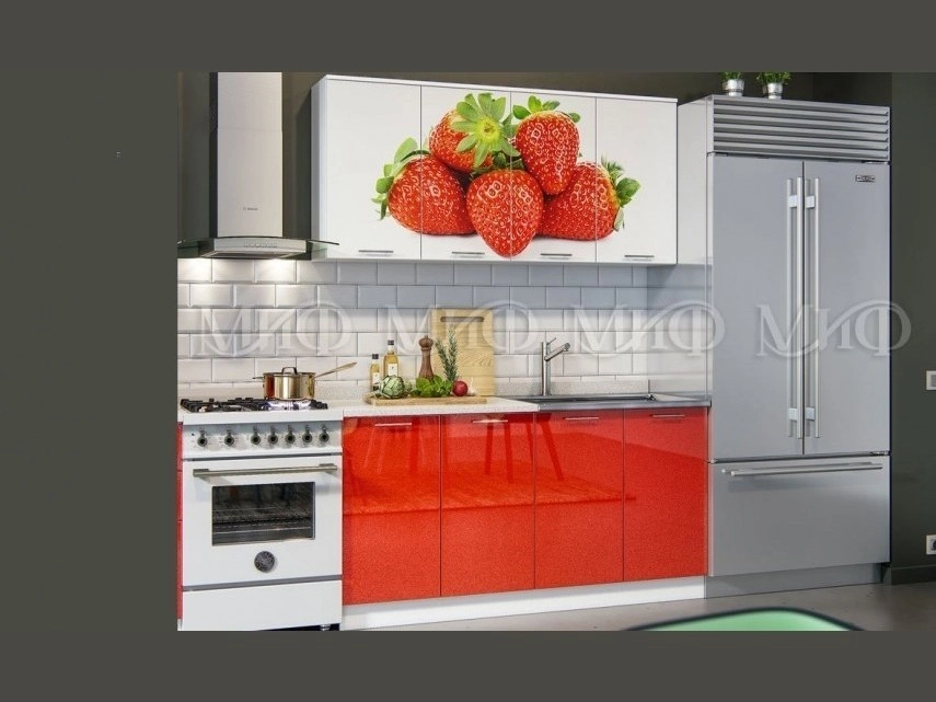 Кухня МДФ 1600 с фотопечатью Клубника - фото №1