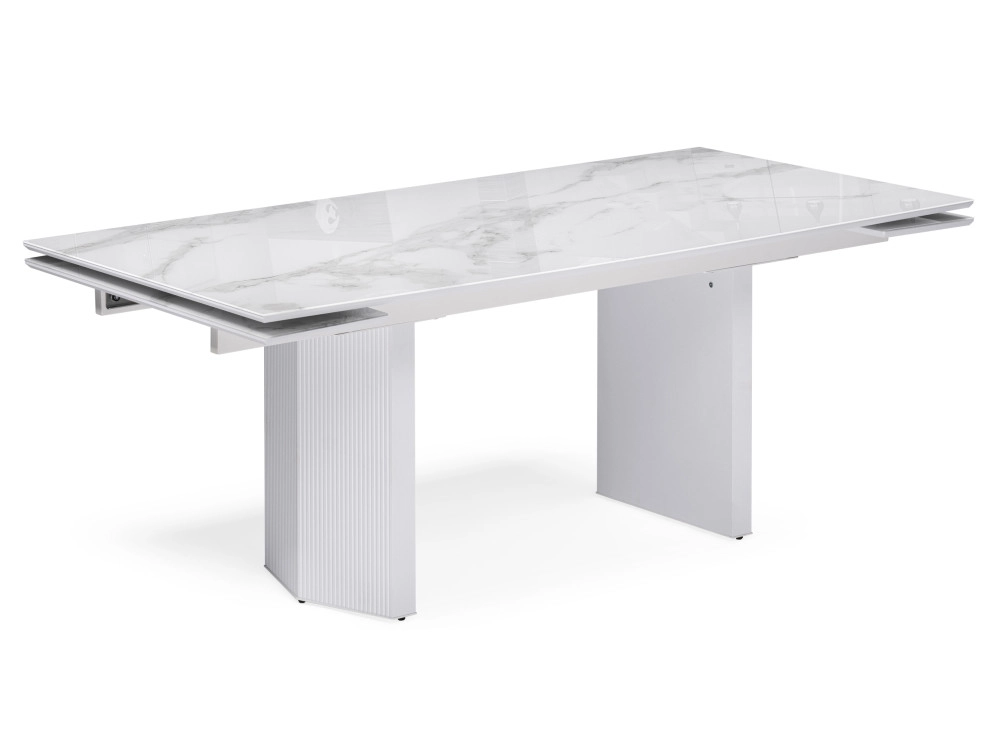 Стеклянный стол Монерон 200(260)х100х77 белый мрамор / белый Стол стеклянный - фото №1