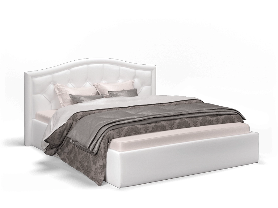 Кровать с подъемным механизмом Стелла 140х200, экокожа белая - фото №1