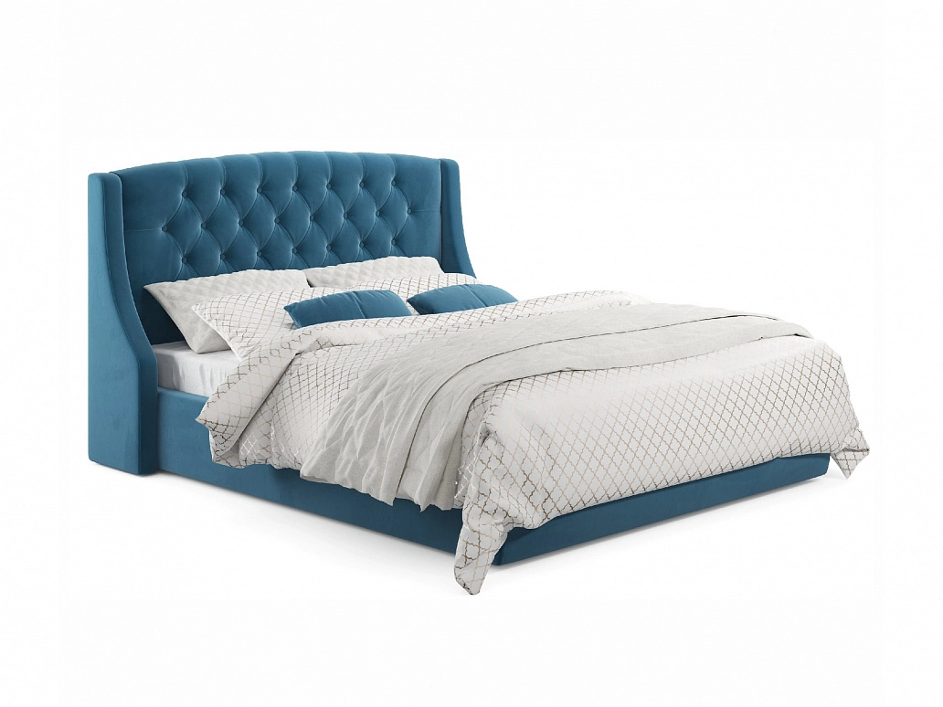 Мягкая кровать "Stefani" 1400 синяя с подъемным механизмом с орт.матрасом PROMO B COCOS - фото №1