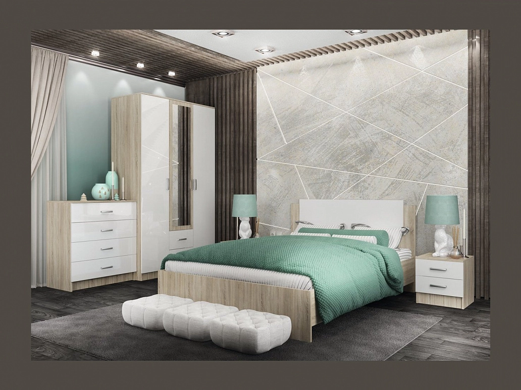 Модульная спальня Софи, композиция 4 (Белый глянец, Дуб Сонома) - фото №1