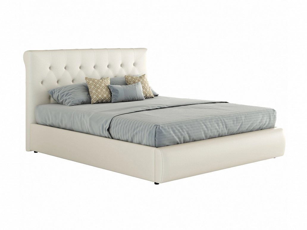 Мягкая интерьерная кровать "Амели" 1400 белая с матрасом ГОСТ - фото №1