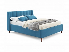 Мягкая кровать Betsi 1600 синяя с подъемным механизмом - фото №1, mebel_stock_3015