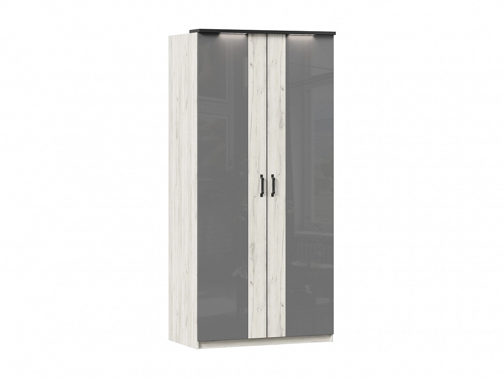 Техно Шкаф двухстворчатый с комбинированными дверями (Дуб Крафт белый/Серый шифер) - фото №1