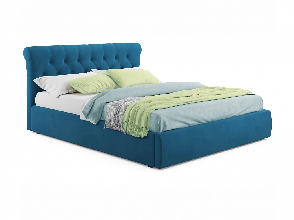 Мягкая кровать Ameli 1400 синяя с подъемным механизмом с матрасом ГОСТ - фото №1