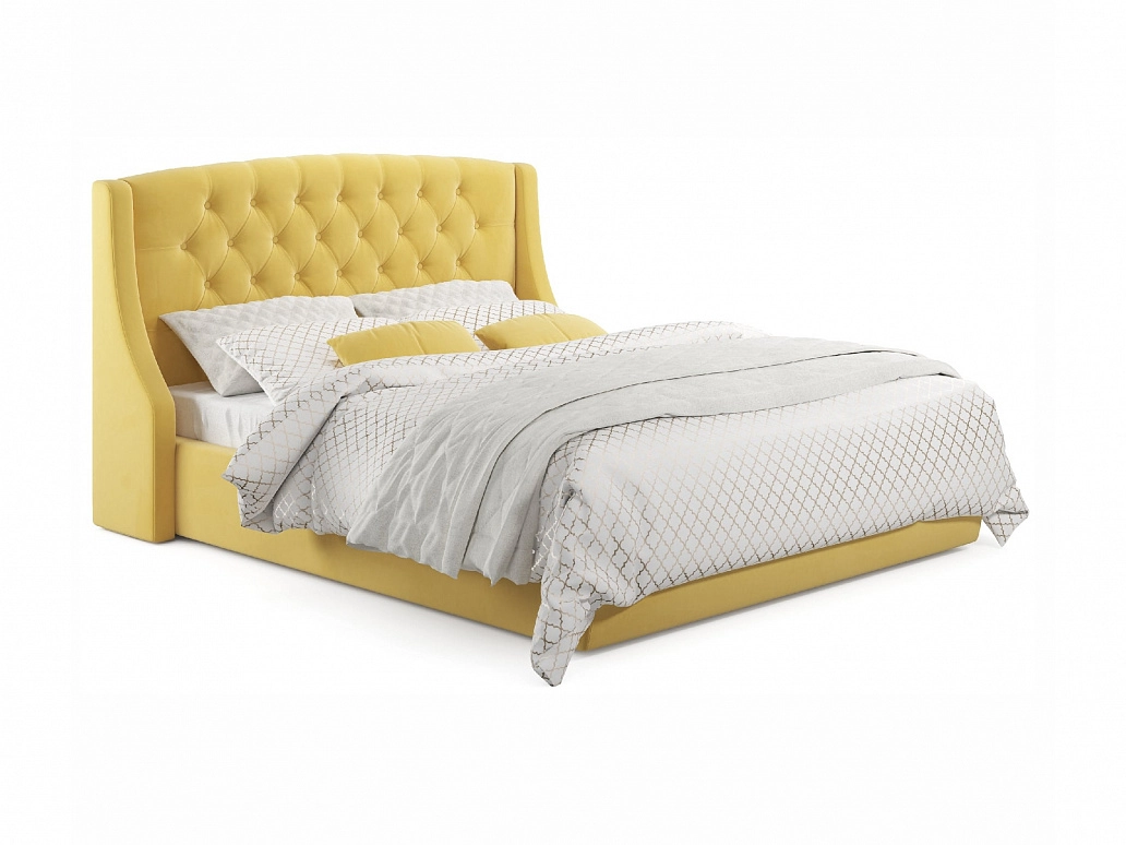 Мягкая кровать "Stefani" 1400 желтая с подъемным механизмом - фото №1
