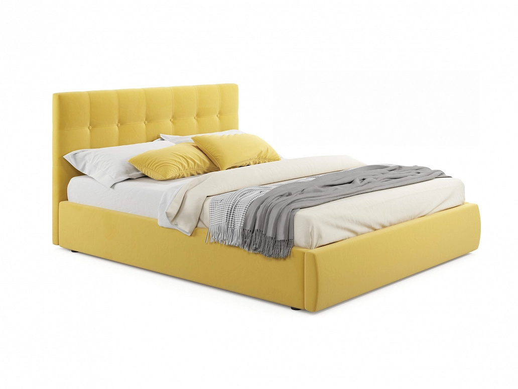 Мягкая кровать "Selesta" 1400 желтая с ортопед.основанием с матрасом PROMO B COCOS - фото №1