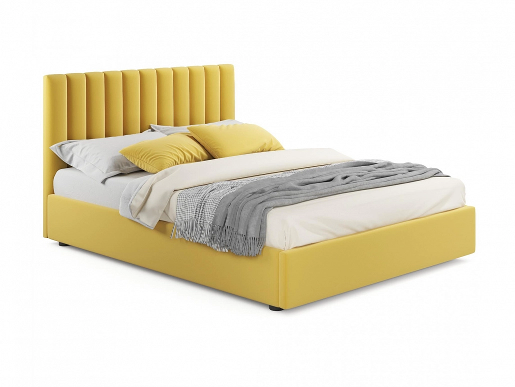 Мягкая кровать Olivia 1600 желтая с подъемным механизмом - фото №1