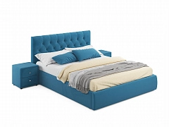 Мягкая кровать с тумбами Verona 1600 синяя с подъемным механизмом - фото №1