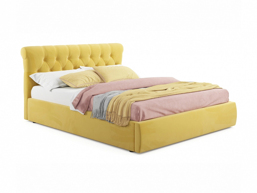 Мягкая кровать Ameli 1600 желтая с подъемным механизмом - фото №1