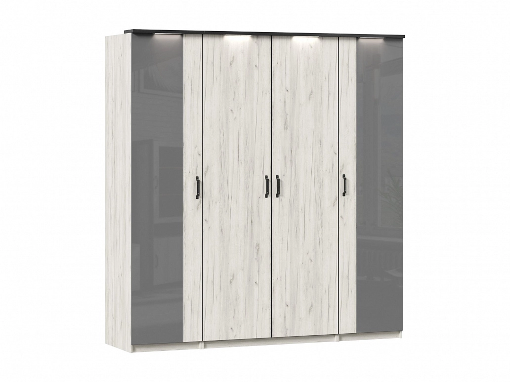 Техно Шкаф четырехстворчатый с комбинированными дверями (Дуб Крафт белый) - фото №1