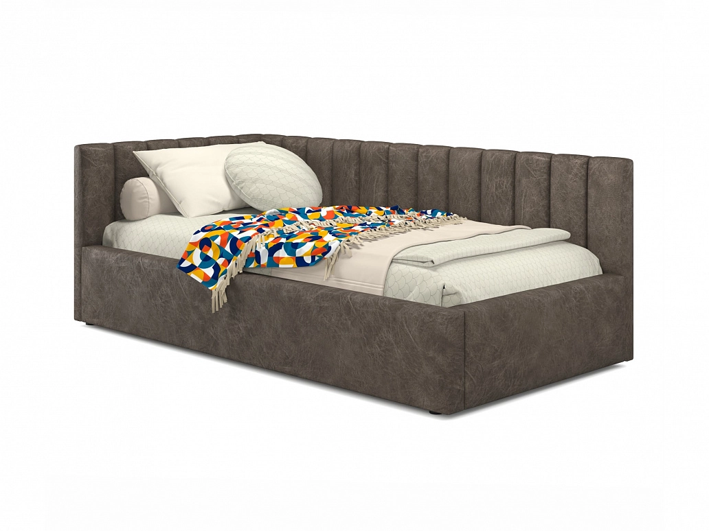 Мягкая кровать Milena 900 кожа брауни с подъемным механизмом - фото №1