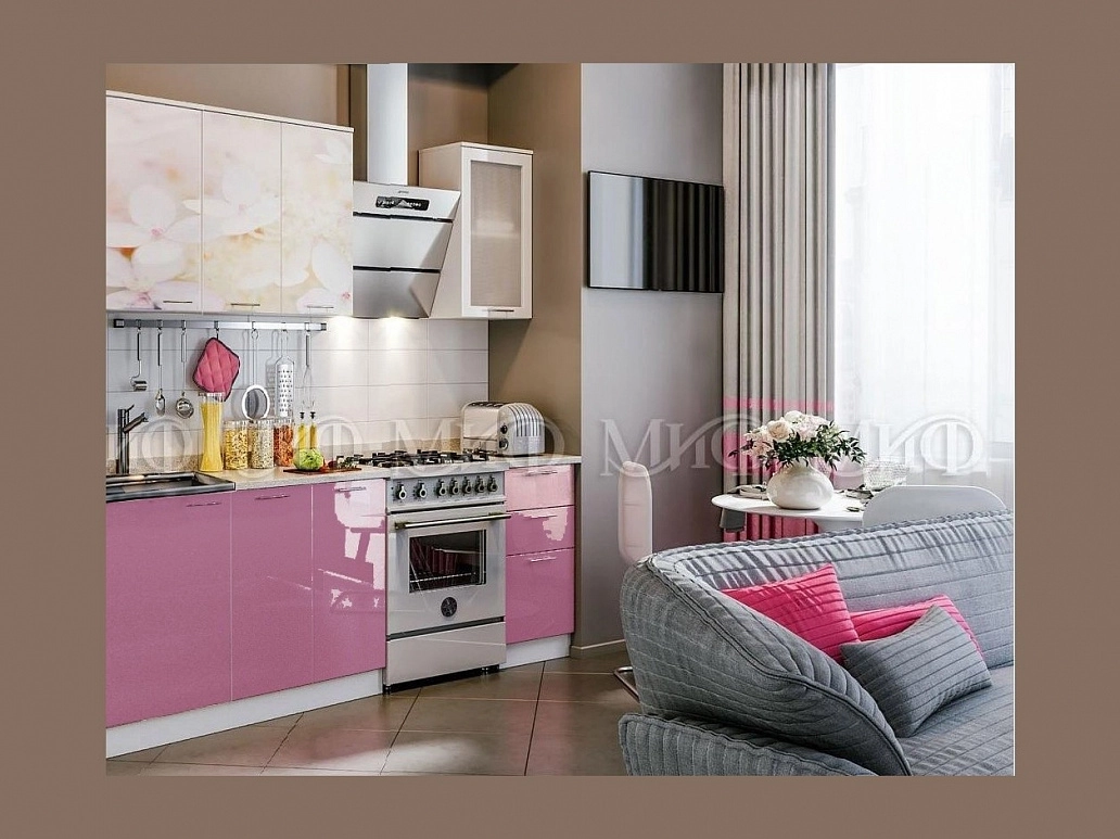 Кухня МДФ 1700 с фотопечатью Вишнёвый цвет - фото №1