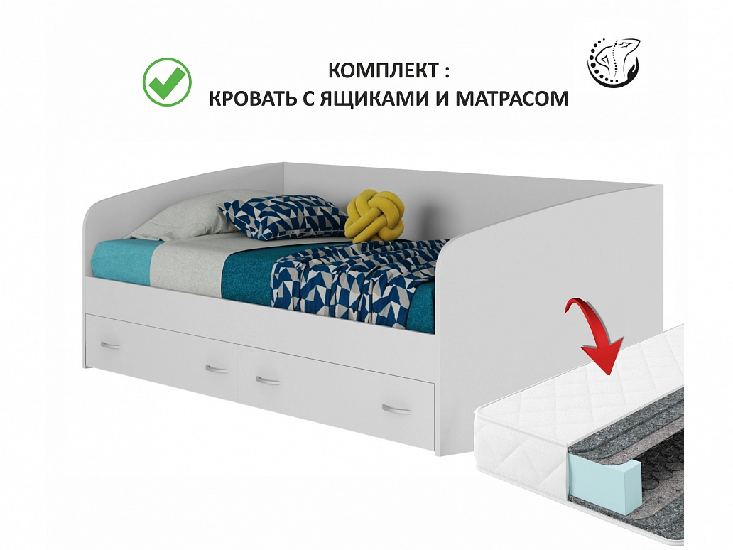 Подростковая кровать "Уника" 900 с матрасом ГОСТ (Белый) - фото №1