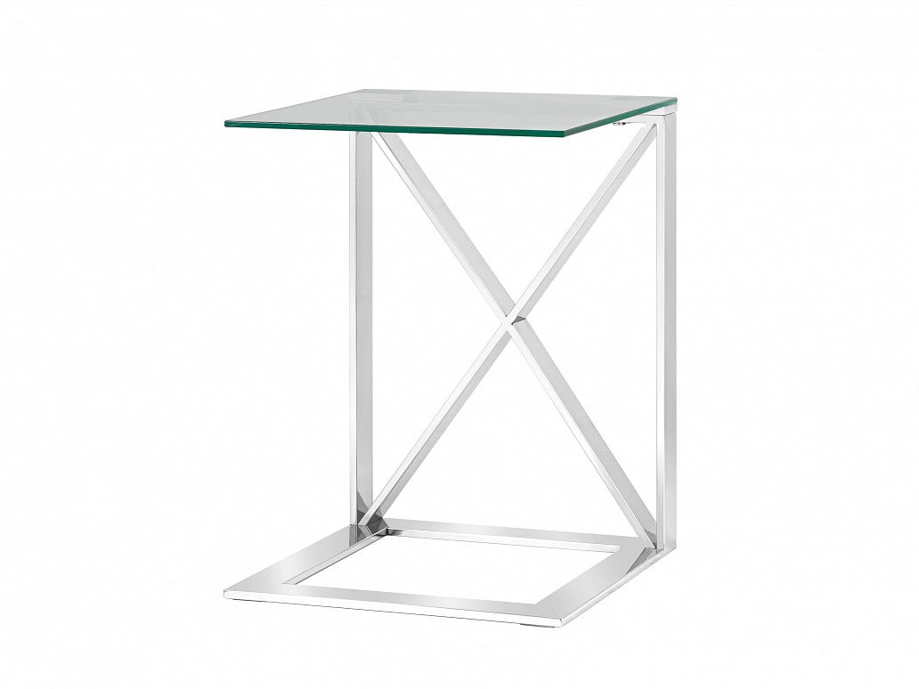 Журнальный стол Stool Group КРОСС 40х40 Прозрачное стекло/Сталь серебро - фото №1