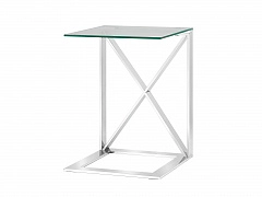 Журнальный стол Stool Group КРОСС 40х40 Прозрачное стекло/Сталь серебро  - фото №1
