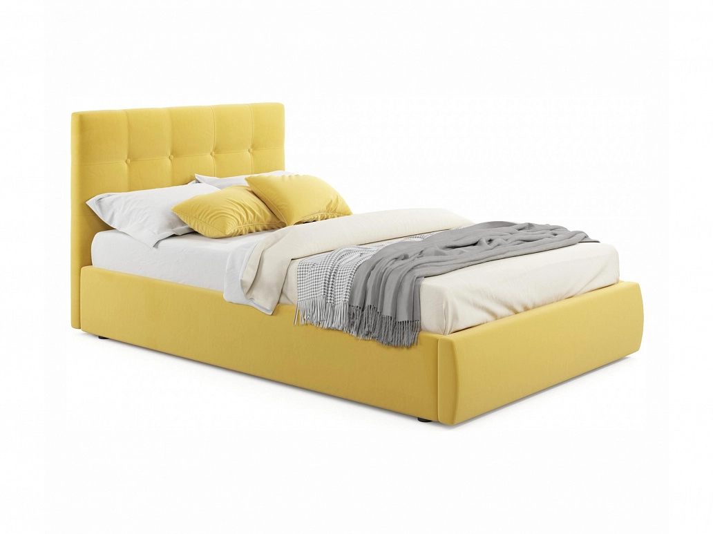 Мягкая кровать Selesta 1200 желтая с подъем.механизмом с матрасом АСТРА - фото №1