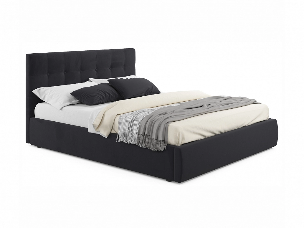 Мягкая кровать "Selesta" 1600 темная с матрасом ГОСТ с подъемным механизмом - фото №1