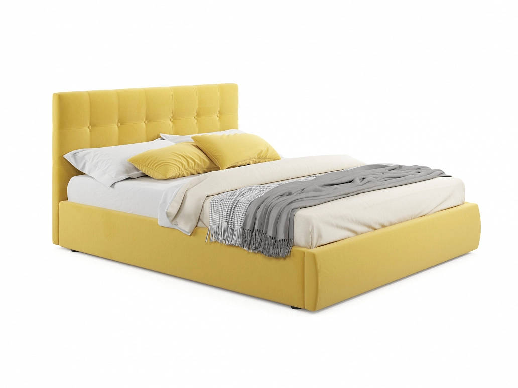 Мягкая кровать "Selesta" 1400 желтая с ортопед.основанием с матрасом АСТРА - фото №1