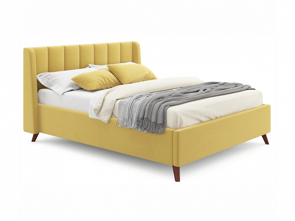 Мягкая кровать Betsi 1600 желтая с подъемным механизмом - фото №1