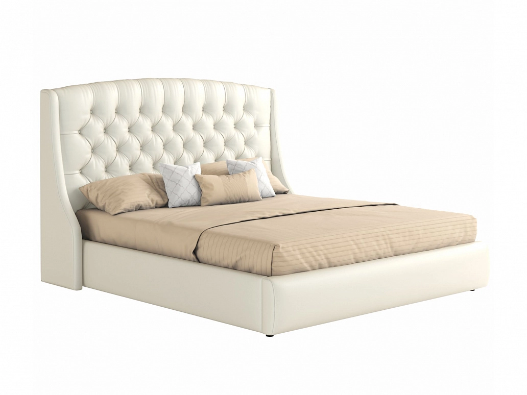 Мягкая кровать "Стефани" 1600 белая с подъемным механизмом с матрасом PROMO B COCOS - фото №1
