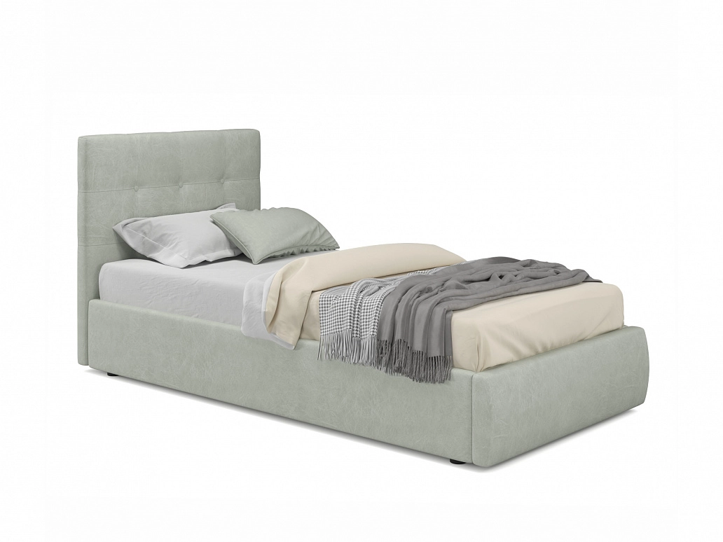 Мягкая кровать Selesta 900 кожа серый с подъемным механизмом с матрасом PROMO B COCOS - фото №1