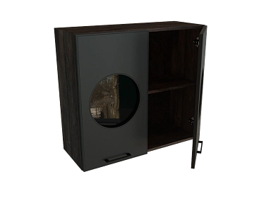 Шкаф В800 с 2-мя дверцами со стеклом Мемфис ДБК/ЧЕР/ТФ Ф55 - фото №1, 888_ММК-00040329