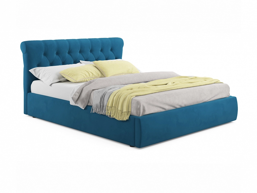 Мягкая кровать Ameli 1800 синяя с подъемным механизмом - фото №1