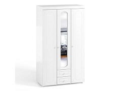 Шкаф 3-х дверный с ящиками и зеркалом Афина АФ-57 белое дерево - фото №1