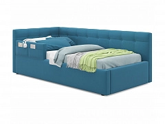 Односпальная кровать-тахта Bonna 900 с защитным бортиком синяя и подъемным механизмом - фото №1