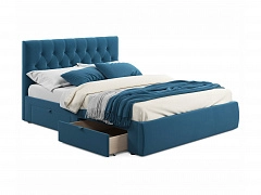 Мягкая кровать Verona 1600 синяя с ящиками - фото №1