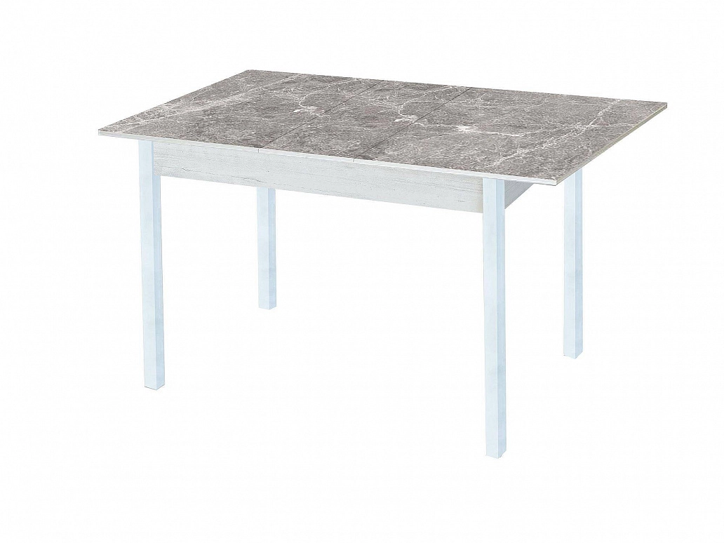 Стол обеденный Альфа фотопечать /бетон белый Серый мрамор / опора квадро серебристый металлик - фото №1