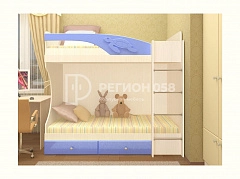 Двухъярусная кровать Бемби МДФ (фасад 3D) (Голубой металлик, шимо светлый) - фото №1