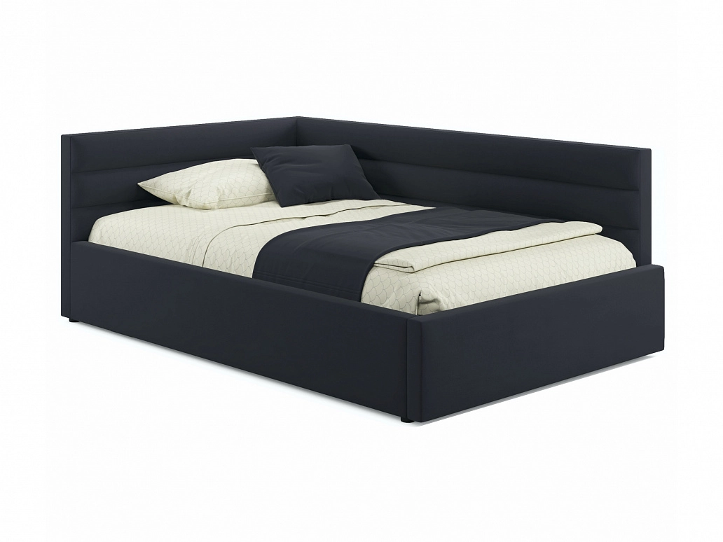 Мягкая кровать Aura 1200 черная с подъемным механизмом - фото №1