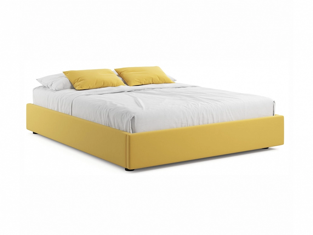 Мягкая кровать-софа без изголовья Base 1600 желтая с ортопедическим основанием - фото №1