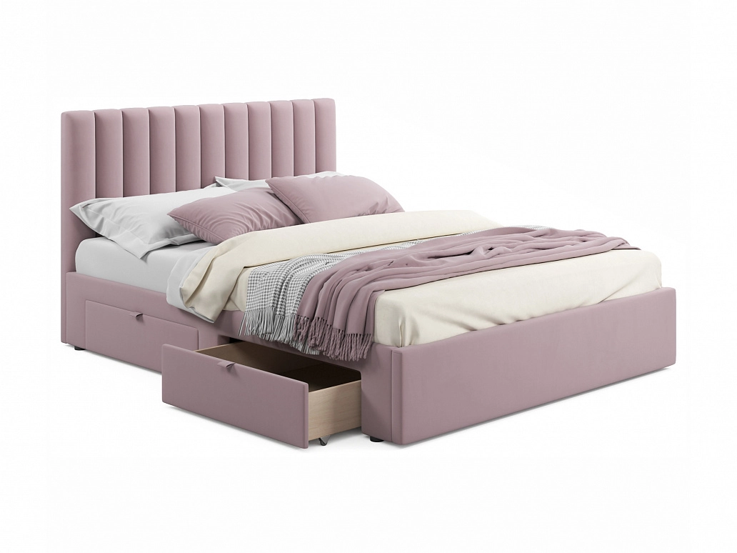 Мягкая кровать Olivia 1600 лиловый с ящиками - фото №1