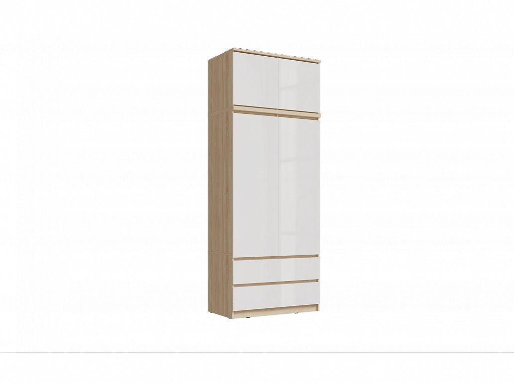 Челси Шкаф 2-х створчатый комбинированный + антресоль к шкафу 900 (Белый глянец, Дуб Сонома) - фото №1