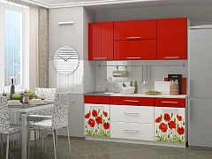 Кухня МДФ 1800 с фотопечатью Маки красные - фото №1, mdmMF-000007135