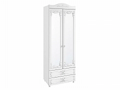 Шкаф 2-х дверный с зеркалами и ящиками (гл.410) Италия ИТ-45 белое дерево - фото №1, 49005