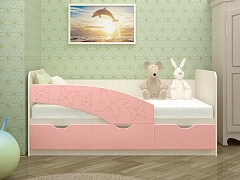 Детская кровать Бабочки 80х160, розовый металл (Розовый, Дуб Крафт белый) - фото №1, mdmMF-000012549