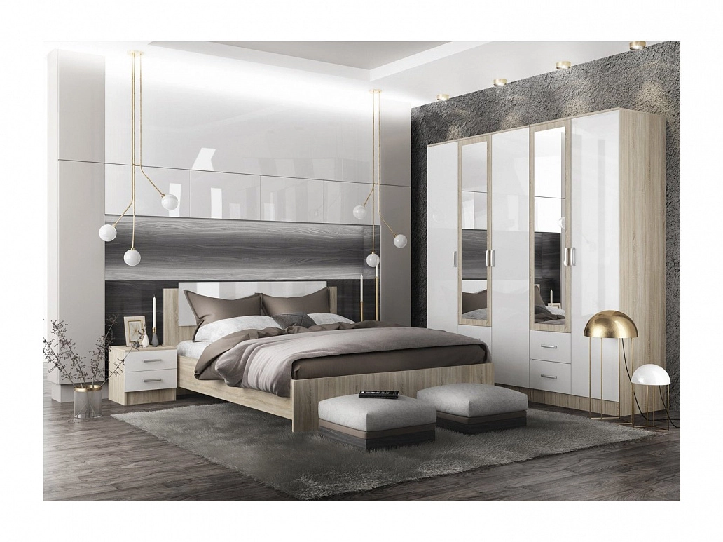 Модульная спальня Софи, композиция 2 (Белый глянец, Дуб Сонома) - фото №1