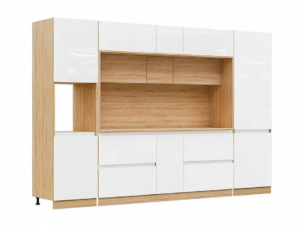 Модульная кухня ЛДСП Карина композиция 1 (Белый глянец, Дуб Сонома) - фото №1