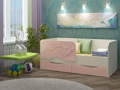 Детская кровать Дельфин-2 МДФ розовый, 80х160 (Ясень шимо светлый, Розовый металлик) - фото №1