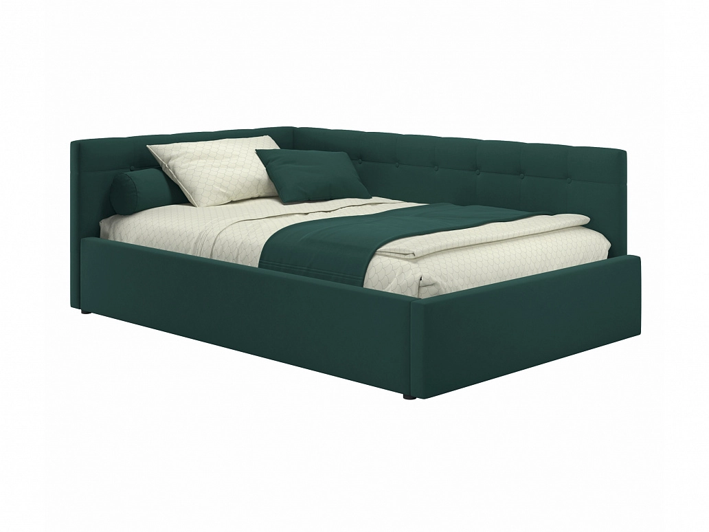Мягкая кровать-тахта Bonna 1200 изумруд c подъемным механизмом - фото №1