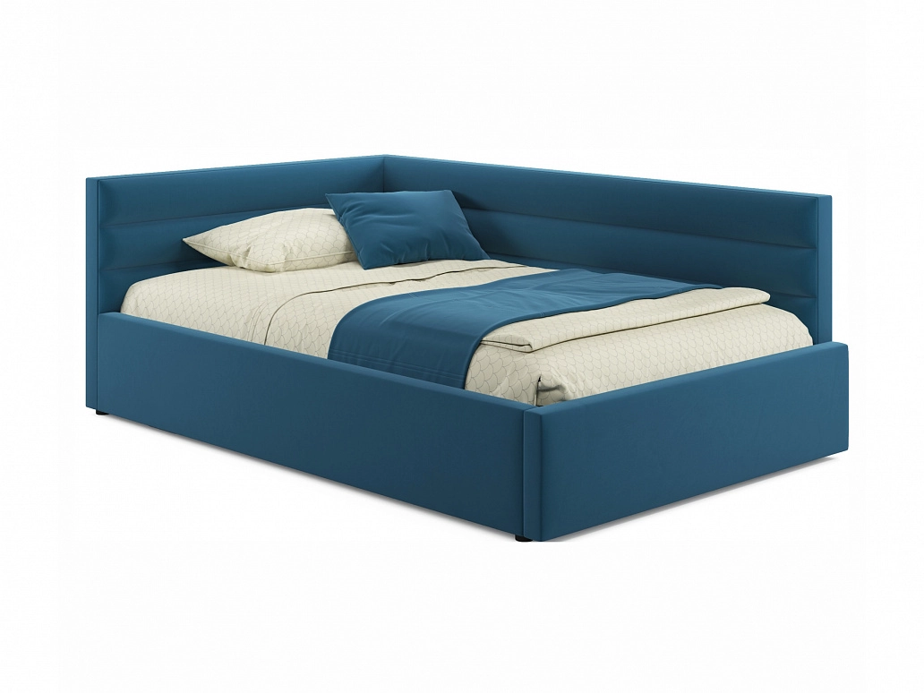 Мягкая кровать Aura 1200 синяя с подъемным механизмом - фото №1